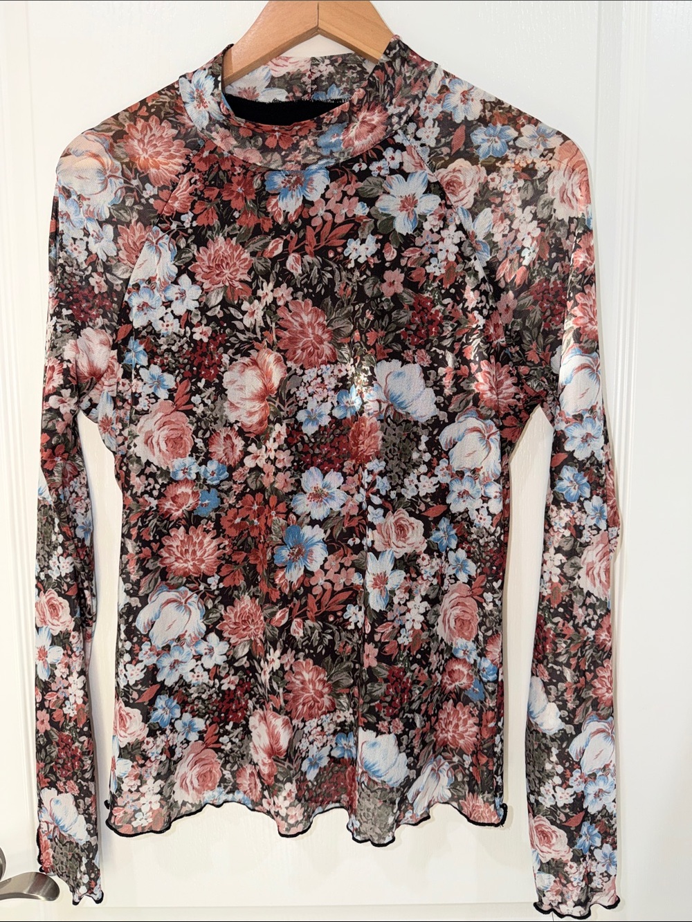 Dealmore Floral Mesh Long-Sleeve Top - Black Multi size large